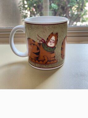 Mug Sakura Christmas Cats Fiddlestix Orange Black Kitty Holiday Stoneware
